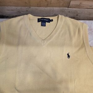Polo Golf Yellow V-Neck Sweater Vest with Navy Logo